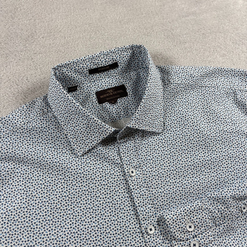 Rodd & Gunn Shirt Mens XL Blue White Floral 100% Cotton Sports‎ Fit Button Up